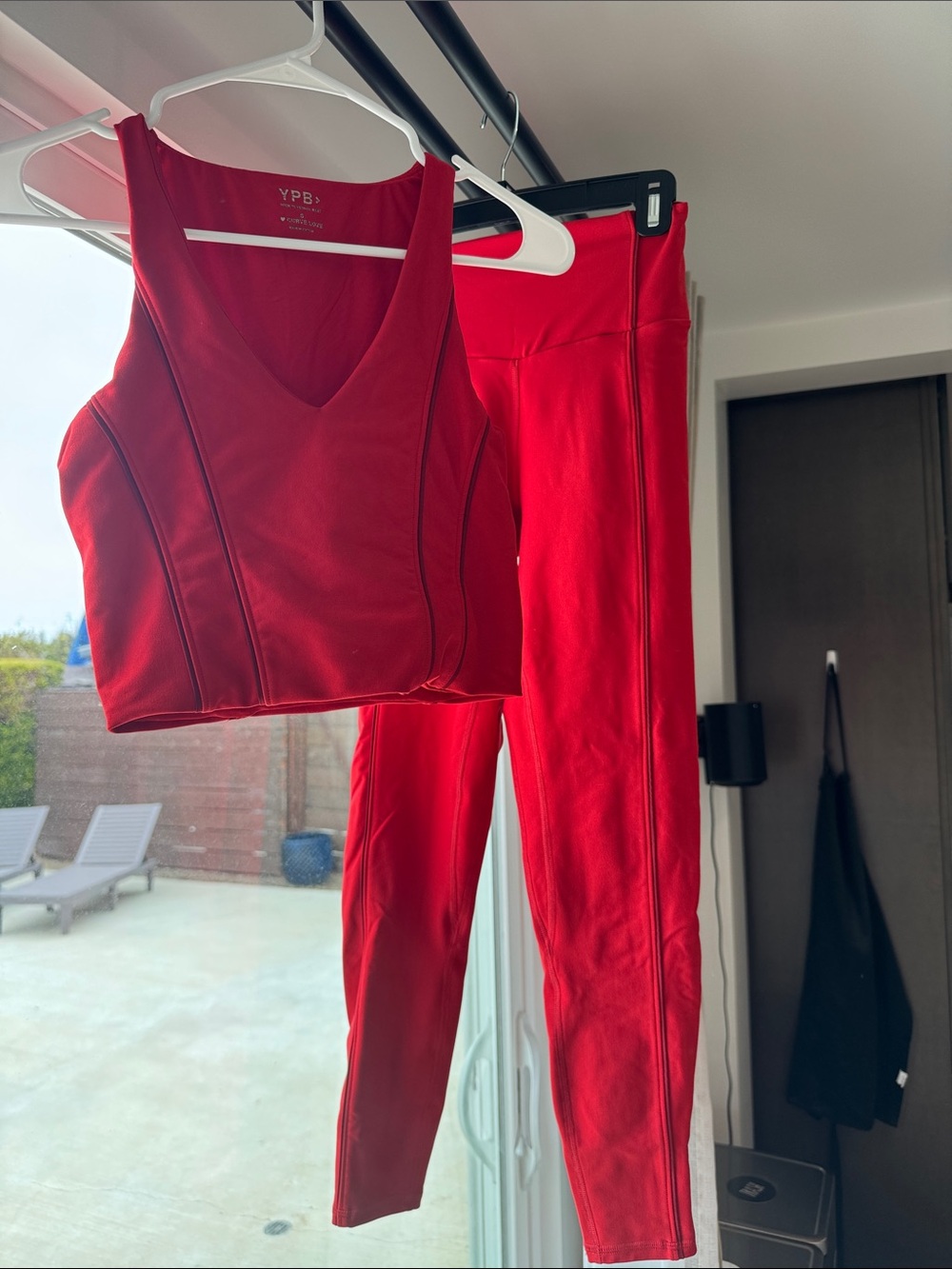 Abercrombie & Fitch YPB Red V-Neck Crop Top and High-Waist Leggings Set